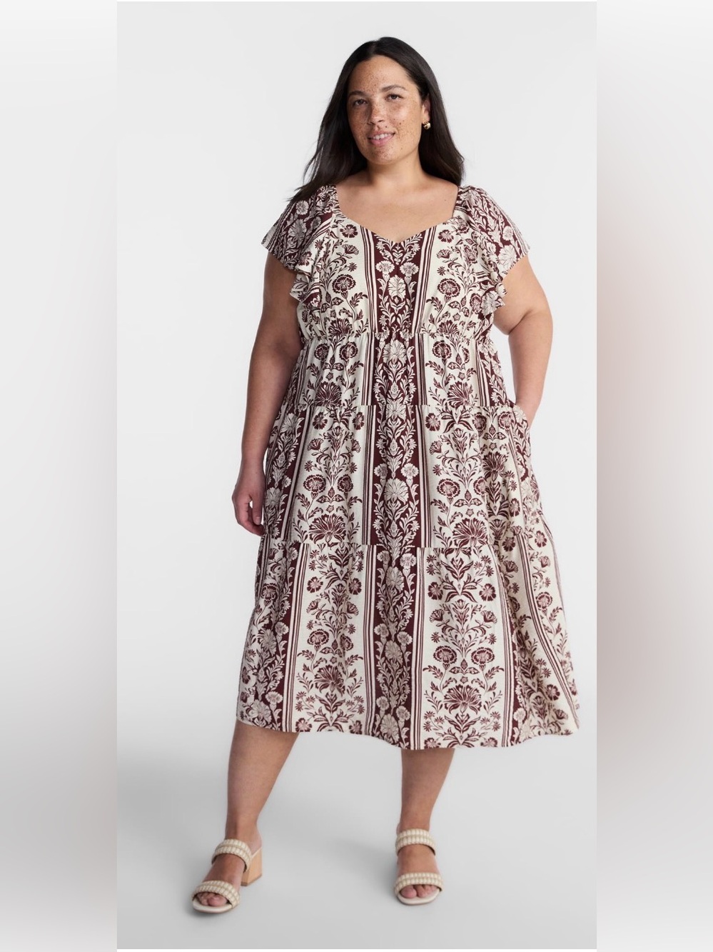 Terra & Sky Women’s Plus Midi Dress w/ Short Flutter Sleeves